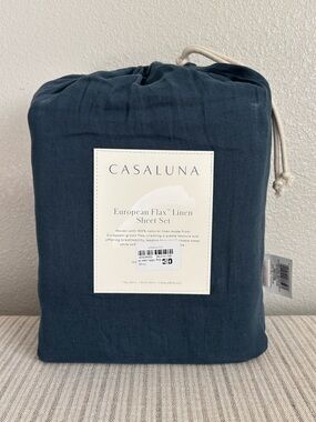 NWT King 100% Linen Sheet Set Dark Mineral Blue - Casaluna